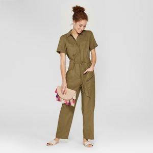 Linen blend utility Jumpsuit